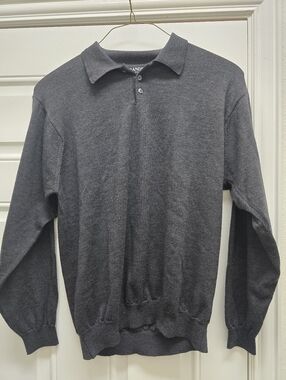 ​Brandini Italy Men’s XL Polo Sweater 100% Extrafine Merino Wool Charcoal Gray